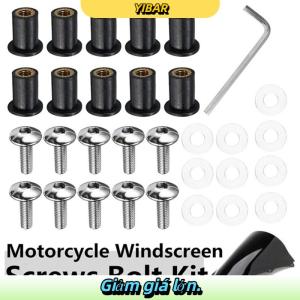 YIBAR Bộ 10 chiếc bu lông vít gắn kính chắn gió xe máy kèm đai ốc M5 dài 15mm