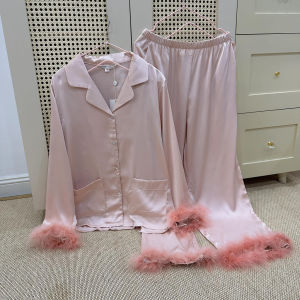 HT797 Bộ pijama cổ bẻ cúc ngọc tay lông sang chảnh set đồ ngủ tiểu thư dáng dài tôn dáng HT797