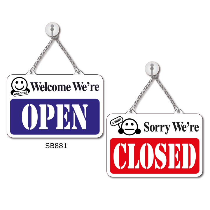 OPEN CLOSED PP DOOR SIGN BOARD WITH CHAIN SUCTION CUP