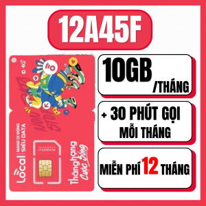 ( 12 tháng ) Sim Mobifone Local 12A45F – Data 10GB/tháng Tốc Độ cao + 30 phút gọi/tháng – Giá cực rẻ – Dùng Mạng Toàn Quốc - FREESHIP - CHƯA KÍCH HOẠT