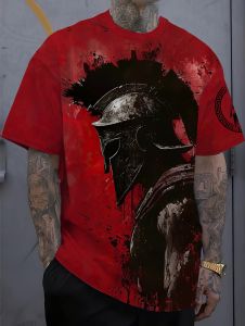 Summer Mens Casual 3D Warrior Armor Pattern T-Shirt Short Sleeves Street Style Fashion Tee Quick-Dry Plus Size Mens Clothing