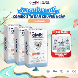 Combo 3 Tã/Bỉm Dán Aiwibi Tiêu Chuẩn Thoáng Khí Thấm Hút Nhanh Gói Lớn S52/M48/L44/XL40