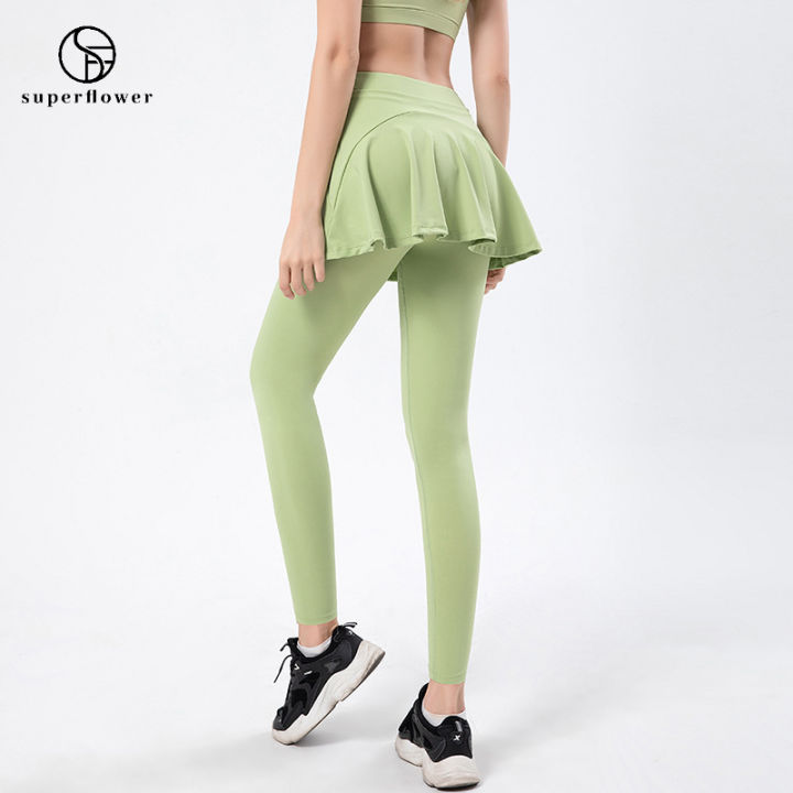 SPORTSLOVERS Women's New Yoga Sports Pants with Pocket 2-in-1 Piece Skirt  Pants Hip Rise Lotus Leaf Leggings