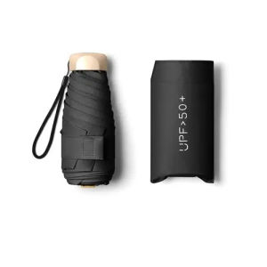 Small Foldable Flat Five Fold Pocket Umbrella Sunscreen Sun Umbrella Anti-UV Sunshade Small Umbrella Aluminium Case