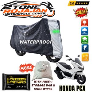 Honda Pcx 2Tone Rojajan Motor Cover Waterproof with Wipes & Rojajan Sticker+Bag Stylish Motorcycle Cover safe sa Ulan