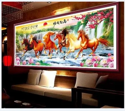 CRAFT DIY Diamond painting EIGHT SUMMER HORSES Picture size 100x50cm fully beaded round drill wall decor