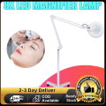 White Magnifier 8X Rolling Floor Stand Adjustable Magnifying Lamp Beauty Mag Light Salon Facial Lamp Equipment w/ Stand. 