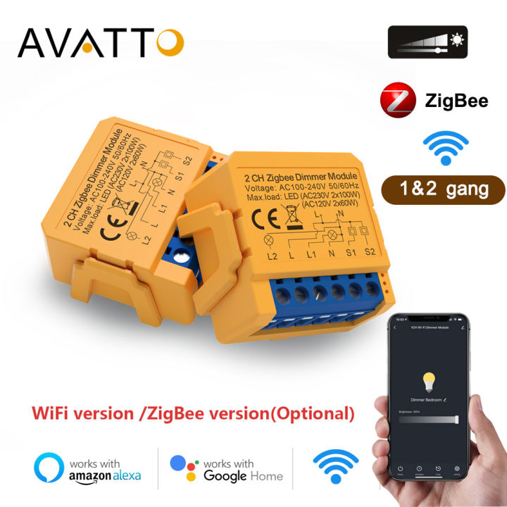 AVATTO Tuya WiFi/ZigBee Smart Dimmer Switch Module 1/2 Gang Dimmer