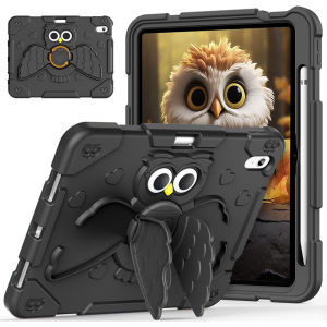 Kids Case for iPad 11th Generation Case A16 2025/ iPad 10th Generation Case 10.9 inch 2022 with Pencil Holder 360 Rotating Cute Owls Wing Stand Heavy Duty Shockproof Protective Case for iPad A16 11th/10th Gen Girls Boys