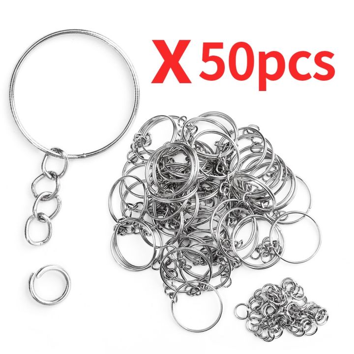 50Pcs Metal Key Rings with Chains Silver Plated Metal Blank Keyring ...