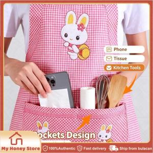 Waterproof Kitchen Apron Cartoon Rabbit Adjustable Aprons with Pockets Home Cleaning Tools Easy To Clean