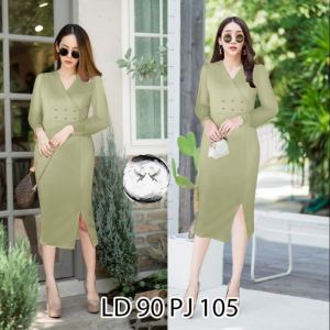 Dress Kerja Wanita Formal Scuba Dress Bodycon Lengan Panjang V-Dress Sopan Dan Elegant Yoona zh