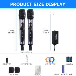 Wireless Microphone Dual Uhf Volume And Echo Build In Effect Adjustable Dynamic Mic For Karaoke Videoke Rechargeable Receiver By Audio Mixer / Effector Wireless Singing Microphones for Karaoke Dual UHF Dynamic Mic System