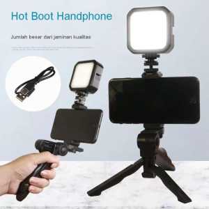 Vlogging KIT AY49 LED tripod phone holder universal dengan Mikrofon Lampu LED dan remote bluetooth