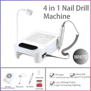 4 in 1 Nail Drill Machine Nail Dust Collector UV Nail Lamp Electric Nail Polisher Vacuum Manicure Pedicure Tool for Gel Acrylic Nails Nail Salon Home Use