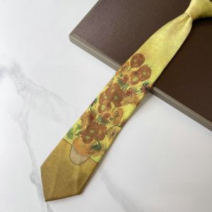 GOUPO Van Gogh Mens Ties Flower Oil Painting Vintage Bow Tie Unique Polyester Slik Casual Necktie Shirt Party Accessories