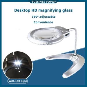 Portable Magnifying Glass with LED Light Desktop Magnifying Glass for Newspaper Reading Magnifier Repair Tools