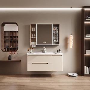 Thickened cream-colored honeycomb aluminum bathroom vanity with ceramic integrated basin combination for toilet washbasin and sink.