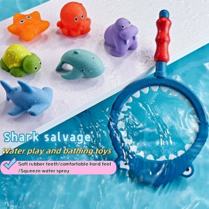Baby Bath Toy Set Shark Fishing Net Sea Animals Water Squirter Color Change Shower Water Play Toys