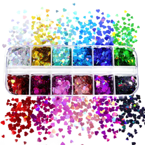 12 Grids/Box 5mm Manicure Paillettes Glitter Flakes for Epoxy Resin Mold Filling 3D Shiny Love Heart Sequins