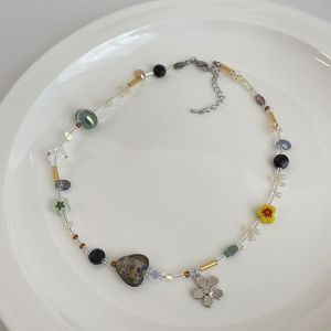 Acrylic Flower Pendant Necklace Crystal Class Gravel Beaded Necklace For Women Cool Y2K Choker Jewelry Exquisite Choker