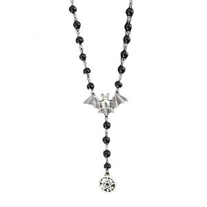 Gothic Halloween Rosary Necklace Gothic Silver Bat Pendant Pagan Pentagram Pendant Necklace for Women Men
