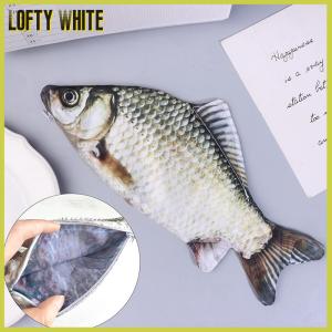 Lofty White Crucian กระเป๋าปากกาปลาคาร์พทรงปลาที่สมจริงกระเป๋าดินสอแต่งหน้าพร้อมซิปด้านหลังไปยังโรงเรียนกระเป๋าดินสอ