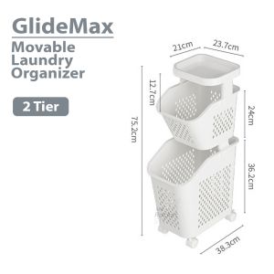 Multi-Tier Storage Basket with Wheels - Stackable Organizer for Laundry Kitchen Bathroom Toys