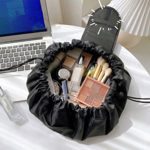 BAIXL Portable Simple Packing Bag Girls Storage Bags Makeup Lipstick Bags Lunch Bag Large Capacity Women Cosmetic Bags Black Color Travel Wash Bag Drawstring Handbag