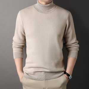 Mens High Neck Pullover Sweaters Fleece Rollneck Sweaters Casual Solid Color Top Clothing Slim Fit Winter Autumn Knitwear
