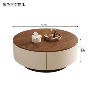 LZ-Vintage-style round stone coffee table for living room modern light luxury high-end simple antique walnut wood Italian design set