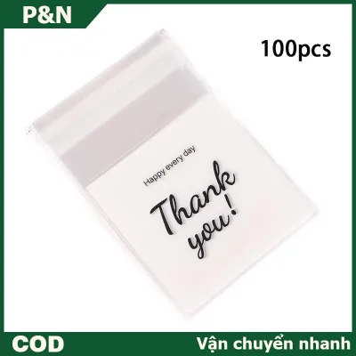 P&N 100 cái gói Cảm ơn bạn rõ ràng Túi tự dính kẹo Cookie bánh ngọt túi