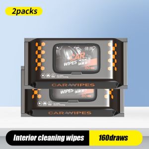 80Pcs Car Interior Plastic Cleaner Wipes Leather Dashboard Dust Removal Refurbished Care Wipes