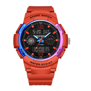 LIGE Sub Brand FOXBOX Fashion Sports Electronic Men Watch Dual Digital Display Silicone Strap Luminous Waterproof Alarm Watches for Men + Box