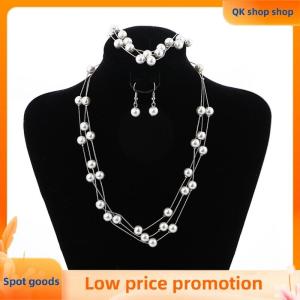 ✨QK shop✨ Fashion Multilayer Pearl Necklace Earrings Bracelet Jewelry Set Wedding Bridal