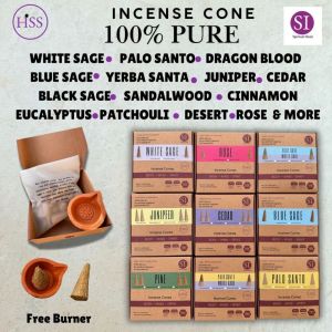 HSS Incense Cone 100% Original Pure White Sage Palo Santo Blue Sage Cedar Juniper Dragon Blood Purify Negative Energy