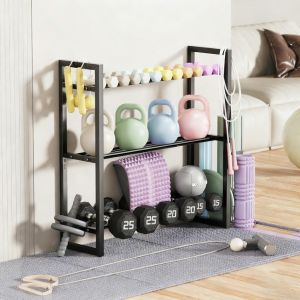 Dumbbell Storage Rack with Basket Hooks Organizer for Yoga Mat Ball Gym Fitness Equipment
