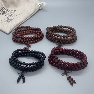 สร้อยข้อมือลูกปัดไม้จันทน์เขียว ไม้ซีเปรส ลูกประคำพุทธ 108 สร้อยข้อมือไม้สำหรับผู้ชายจากไม้เอโบนี่สำหรับผู้หญิง
