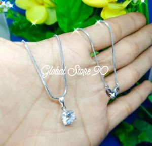 Kalung Belut Titanium Silver Free Liontin Permata Satu Anti Karat Anti Luntur