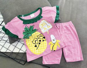 (11-23kg) Bộ thun borip họa tiết đáng yêu tay ngắn quần lửng dáng babydol bé gái 087