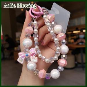 Aolie Mobile Phone Lanyard Short Style Wrist Strap Bow Knot Handmade Beaded Bracelet Pendant Lanyard Anti-Lost Wide Wrist Strap