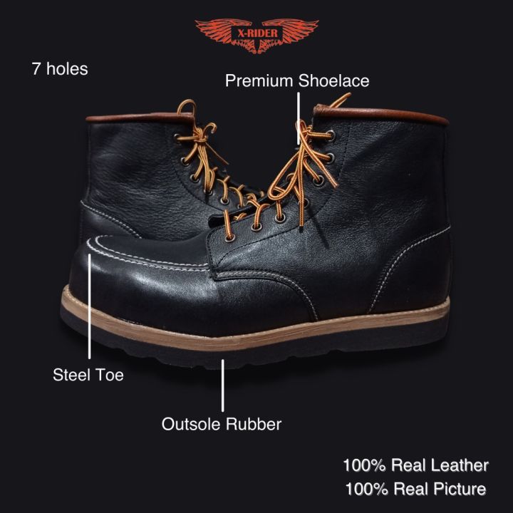 Xrider Safety Boots Moc toe redwing full black Cow Leather