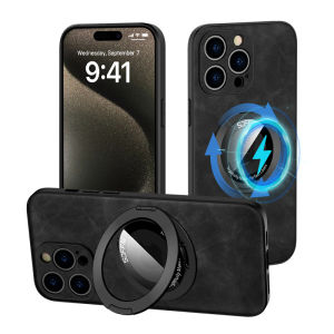 Luxury Magsafe Wireless Charging Leather Case For iPhone 11 12 13 14 15 Pro Max Bumper Cover Ultra-thin Shockproof For Magsafe Wireless Charging Case For iPhone 15 11 13 12 14 Pro Max Phone Cases Lens Protector Matte Cover With Matel Ring Holder Stand