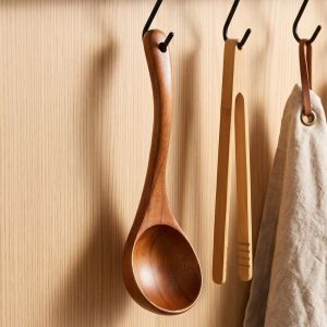 UNDATA Large Size Wooden Spoon Solid Wood Long Handle Cooking Spoon Portable  Timber  Pot Spoon Home Kitchen