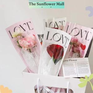 Sunflower 20pcs LOVE Transparent Rose Packaging Bags Flower Bouquet Plastic Bag Bouquet Single Wrapping Paper One Straight Bag Flower Packaging