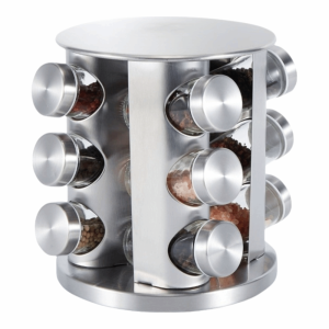 PRETTY MJ with Glass Bottle ‌Rotating Spice Rack Round Multi Layer Spice Jar Storage Storage Set Silver Stainless Steel Steel Seasoning Holder‌ Kitchen Countertop