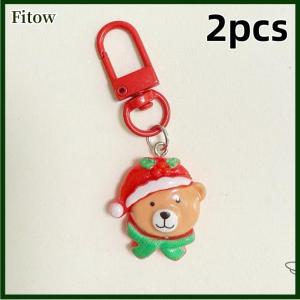 Fitow 2 5 10Pcs Cute Cartoon Elk Santa Wreath Snowman Resin Keychain Charms Bag Pendant Christmas Party Ornaments Friend Gifts