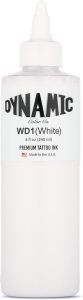 Mực xăm hình màu trắng Dynamic Color sản xuất tại Hoa Kỳ từ năm 1990 dung tích 8 ounce. Đã được khử trùng và đánh số lô để có thể truy xuất nguồn gốc đầy đủ thương hiệu Mỹ uy tín được các nghệ sĩ trên toàn thế giới tin dùng.
