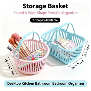 1PCS Macaron Plastic Hand Carry Storage Basket Round and Rectangle Shape Desktop Sundry Organizer