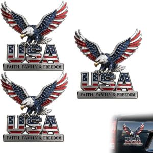 OURTOUR 3D Raised Metal Design USA Faith Family Emblem Faith Family Freedom Slogan American Eagle US Flag Pattern Car Emblem Rust Resistant Self-adhesive Backing Motorcycle Sticker Emblem Truck/SUV Exterior Decor